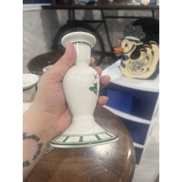 Lenox Summer Terrace Set of 2 Candle holders Green Floral 5” Tall - Picture 5 of 8